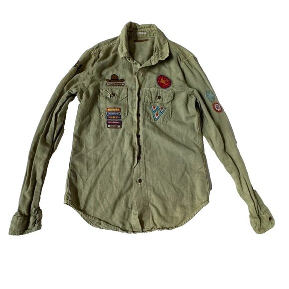Mother Womens S Camp Button Front Scout Shirt Patch Green S'more Please - Picture 1 of 8
